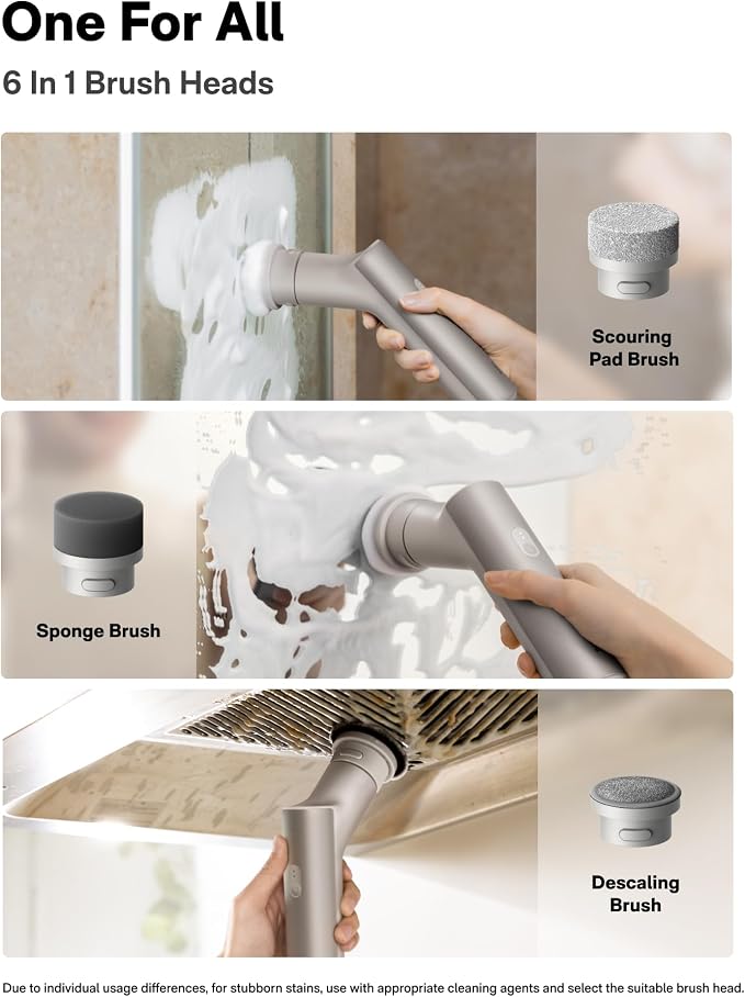 HOTO Handheld Short-Handle Electric Cordless Spin Scrubber, 9 Brush Heads | IPX7 Waterproof Cordless Scrubber Brush, Bathroom Cleaning Brush, Max 22 in-lb, for Bathroom, Shower, Kitchen, Sink, Tile
