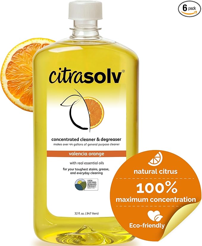 Citra Solv Concentrated Cleaner & Degreaser - Valencia Orange Scent 32 Fl Oz Safe, Effective, and Versatile Cleaning Solution, Natural Ingredients Non Toxic, Biodegradable, USA Made - (6-Pack)