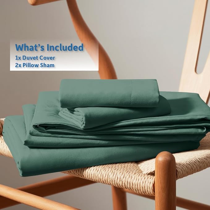 Nestl Forest Green Duvet Cover Queen Size - Soft Double Brushed Queen Duvet Cover Set, 3 Piece, with Button Closure, 1 Duvet Cover 90x90 inches and 2 Pillow Shams