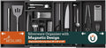Silverware Organizer Large, Magnetic Connected Expandable 11 Slots Silverware Drawer Organizer from 21 to 37.4 Inches, Adjustable Flatware and Cutlery Holder, Bamboo Utensil Tray for Kitchen Black