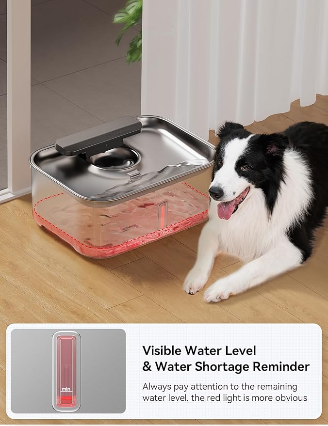3.2Gal Stainless Steel Dog Water Fountain for Large Dog, Dog Water Bowl Dispenser with Water Level Window, Super Quiet Pet Water Fountain for S-L Dogs and Multi-Pet with 10 Filters & 10 Filter Sponges