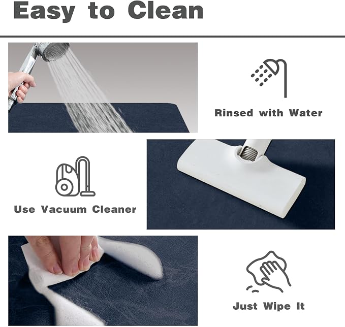 TYUU Bathroom Mat Quick Dry, Bathroom Rugs Non Slip Washable Thin Absorbent Bath Mat Fits Under Door Bathroom Floor Mat Perfect for Bath, Shower, or Sink 20"x30" Navy Blue