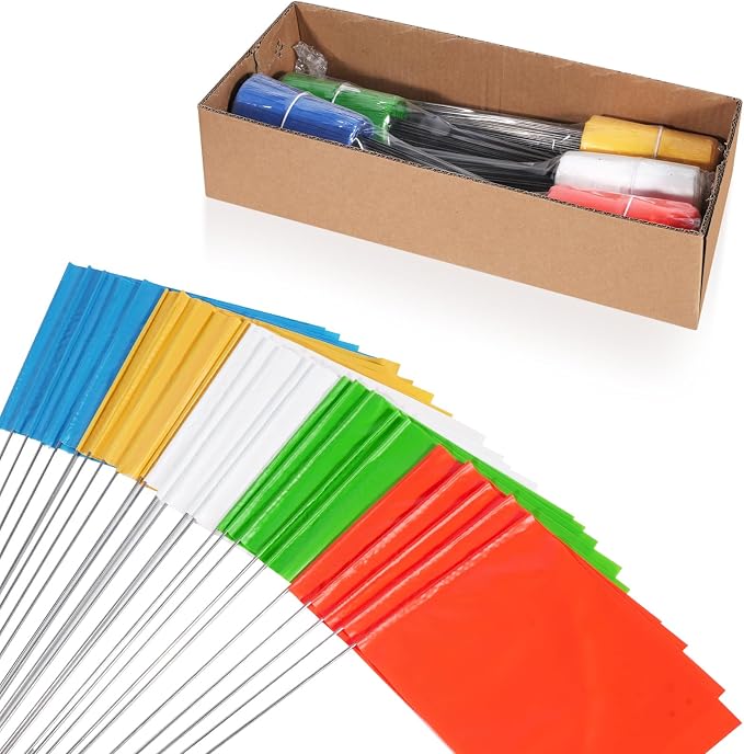 15x4x5 Inch Marking Flags – High-Visibility Yard & Lawn Flags for Boundary, Dog Training, Landscaping, Sprinklers, Surveying & Construction | Durable, UV & Weather Resistant (5 Color Set, 500 Pack)