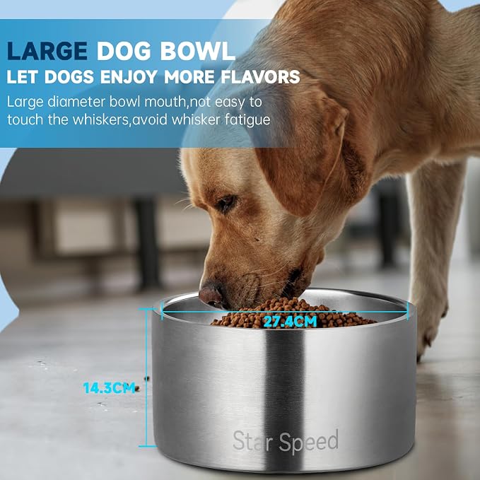 StarSpeed 200oz Extra Large Insulated Stainless Steel Dog Bowls(Silver | Insulated Dog Bowl,Non-BPA Dog Water Bowl,Drop Resistant,Non-Slip Rubber Bottom,Heavy-Duty