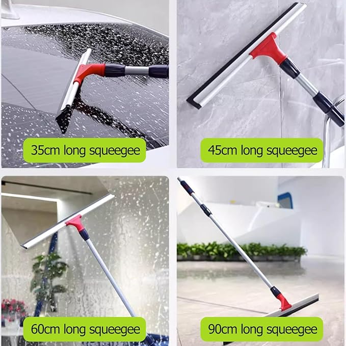 14 18 24 36 Inch Long Squeegee Window Cleaner 2 in 1, Portable Reusable Window Cleaning Tool Kit/ Window Washer, with 1 Telescopic Rod, for Shower Glass Door/ Mirror ( Size : 35cm/13.8inch long Squeeg