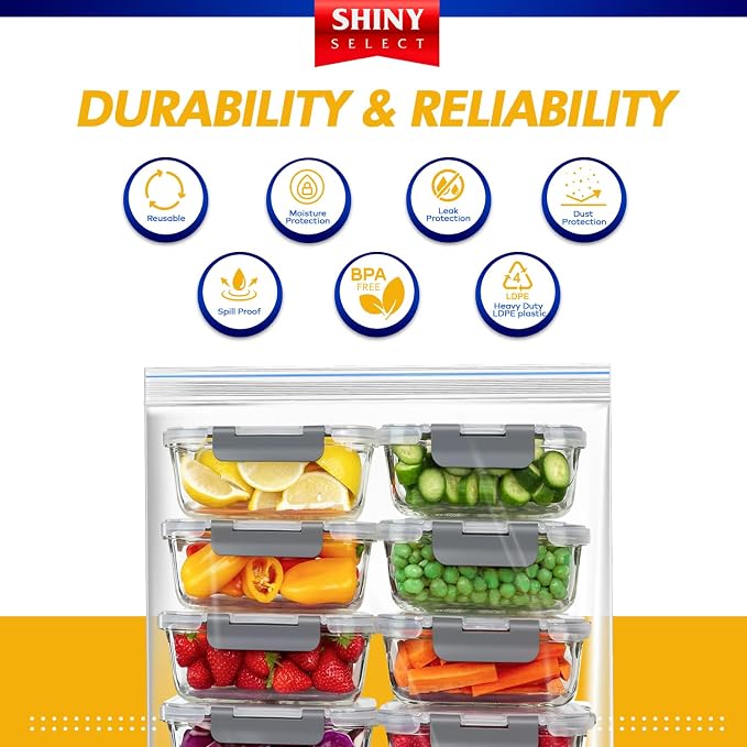 X-Large Bags, Jumbo Big Zip & Lock Freezer & Storage Bags, 5 Gallon, 18"x24" Clear, 50 Pieces
