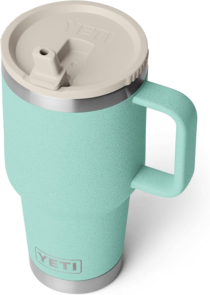 YETI Rambler 30 oz Travel Mug with Flip Straw Lid – Stainless Steel, Vacuum Insulated, Leakproof, Cup Holder Friendly, Sea Stone