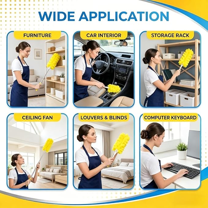 Reusable Chenille Microfiber Dust Duster, 2026 New Reusable Duster with Removable Washable Cloth Covers, Washable Microfiber Mop Pads for Cleaning Ceiling, Fan Hardwoods Window Kitchen Floor (1 Set)