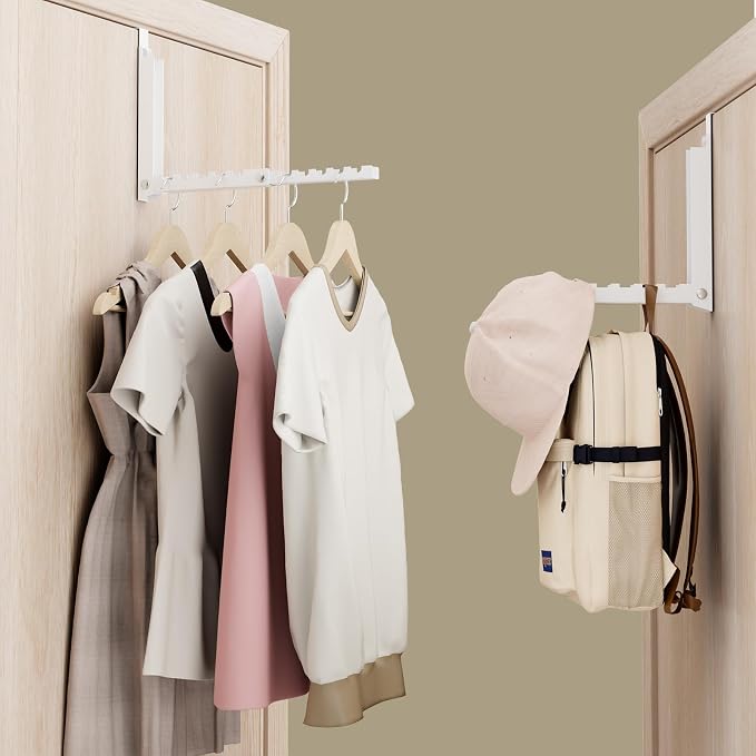 BAKON Over The Door Hanger Folding Clothes Drying Rack, Dorm Room Essentials for Guys Girls, Space Saving Over Door Hooks for Hanging Clothes Coat Towel Robe, College Dorm Essentialsls - 1 Pack