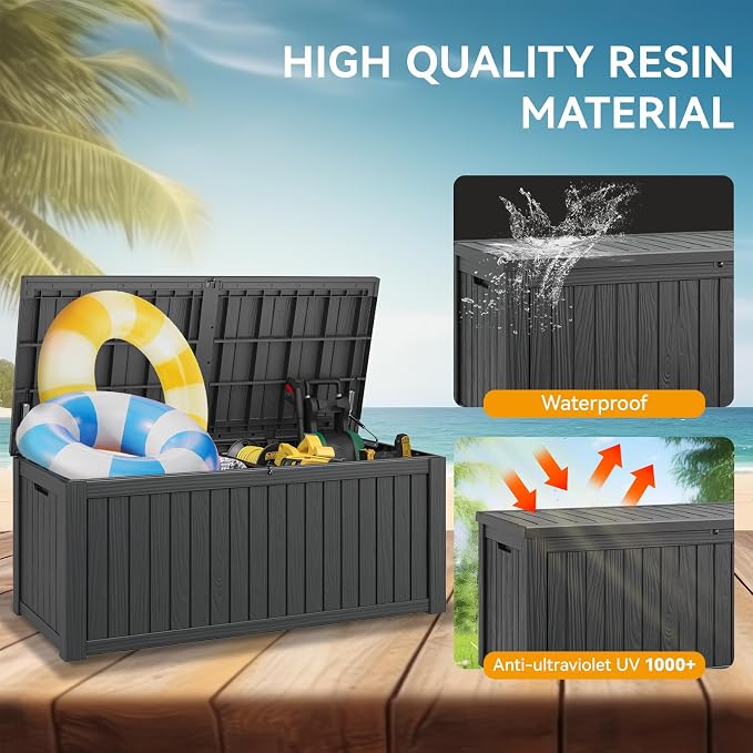 Outdoor Storage Box, 230 Gallon Large Outdoor Resin Deck Box, Storage Waterproof Boxes Lockable Lid for Garden Tools, Pool Supplies, Patio Furniture and Cushions, Black