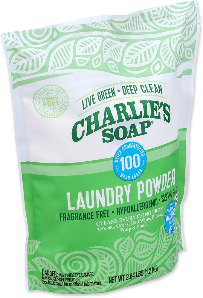 Charlie’s Soap Laundry Powder (100 Loads, 4 Pack) Deep Cleaning Washing Powder Detergent – Eco-Friendly, Safe, and Effective