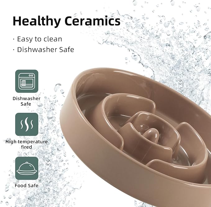 Havniva Elevated Slow Feeder Dog Bowls, Ceramic Dog Bowl Slow Feeder Set | 3.2 Cups Raised Slow Feeder Dog Bowl for Large Breed, 8.2” Dog Water Bowl with Wooden Stand, Puzzle Dog Food Bowl, Non-slip