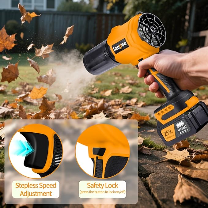 Leaf Blower Cordless,Battery Powered 800,000 RPM Electric Leaf Blower with 2 x 4.0Ah Battery and Charger Handheld Blowers for Lawn Care,Dust,Snow,Car Blowing Water with 2 Extended Nozzle,Orange