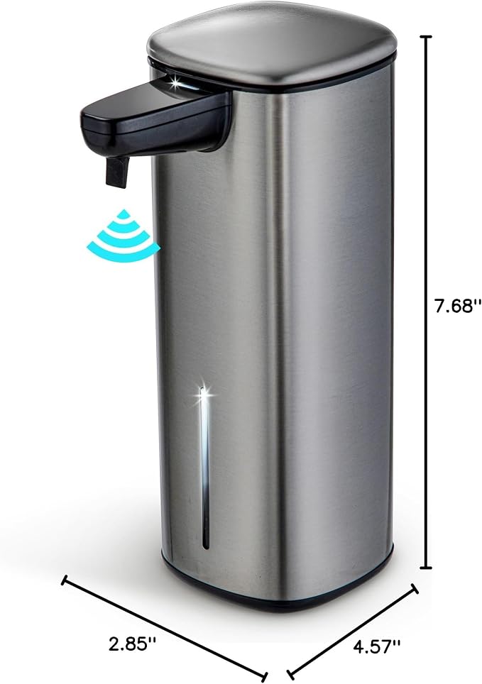 Home Zone Living Foaming Hand Soap Dispenser with Automatic Sensor | Stainless Steel Cover, Adjustable Output and Refillable Pump for Kitchen and Bathroom Sinks