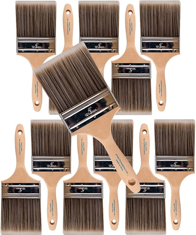 12PK 4 inch Flat BrushPremium Wall/Trim House Paint Brush Set Great for Professional Painter and Home Owners Painting Brushes for Cabinet Decks Fences Interior Exterior & Commercial Paintbrush.