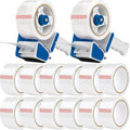 2 Pack Heavy Duty Packing Tape Dispenser Gun with 12 Pack Clear Packaging Tapes, 2 Inch Packaging Tape with Dispenser for Carton Sealing, Moving Boxes, Shipping (Blue)