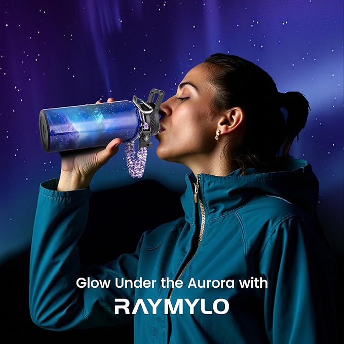 RAYMYLO Insulated Water Bottle 32 oz, Triple Wall Vacuum Stainless Steel (Cold for 24Hrs, Hot for 12Hrs), Leak Proof & Non-BPA, Modern Water Flask Jug with Paracord Handle & Straw Spout Lids