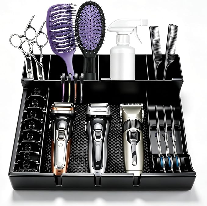 NICEMOVIC Large Barber Station Organizer, Scissors Holder Box, Barber Accessories Supplies, Professional Salon Hairdressing Scissors Rack Holder Storage Organizer for Hairstyling Combs Clips Brushes