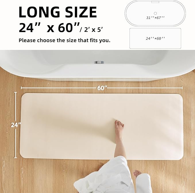 TYUU Bathroom Mat Quick Dry, Bathroom Rugs Non Slip Washable Thin Absorbent Bath Mat Fits Under Door Bathroom Floor Mat Perfect for Bath, Shower, or Sink 24"x60" Beige