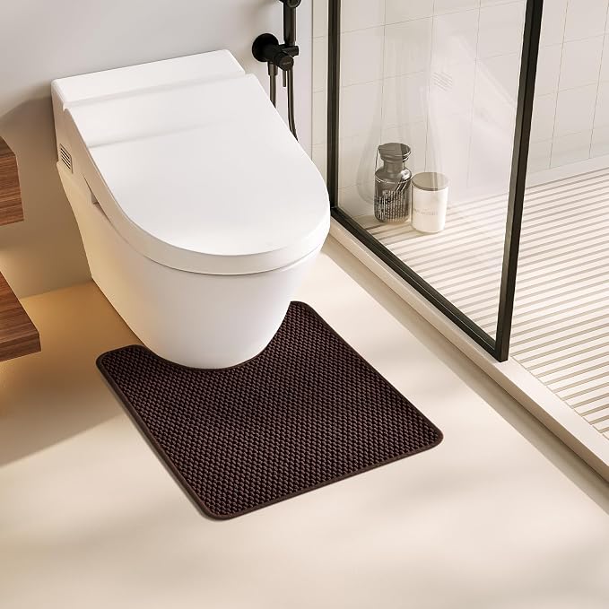 TYUU Toilet Rug, Thin Toilet Rugs U Shaped Washable Non Slip Absorbent Quick Dry Low Pile Toilet Mat, Brown 20"x24" U Shape