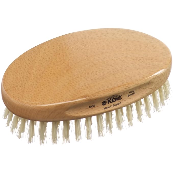 Kent MG3 Finest Men's Hair & Beard Brush for Skin Care - 100% Natural White Boar Bristle for Mens Grooming, Scalp Brush, 360 Wave, Beard and Mustache Straightener For Men's Hair Care