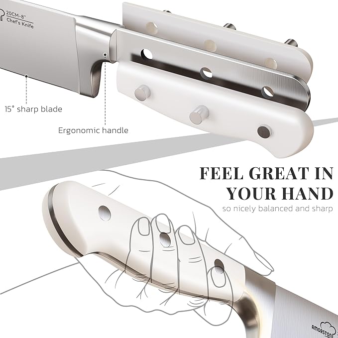 Knife Set, Kitchen Knives Set with Block and Sharpener 14 Pcs Full Tang Knives German Stainless Steel Dishwasher Safe Kitchen Utensils Set with Ergonomic Handle Gifts for Women