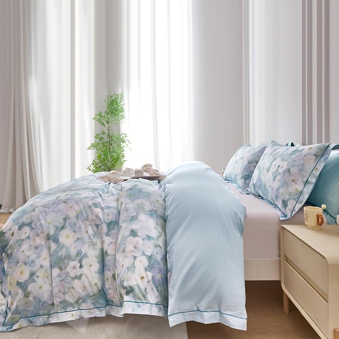 OAITE Duvet Cover Set Queen Size Oil Painting Pattern Ultra Soft 100% Cotton Duvet Cover Sets 3-PC, Breathable Duvet Cover with Zipper Closure & Corner Ties