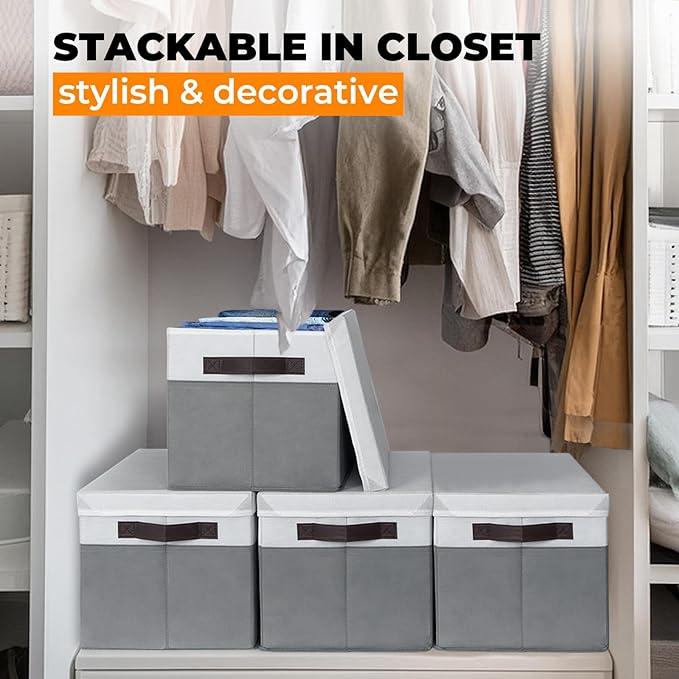 8 Pack Closet Storage Bins with Lids - Stackable Storage Baskets for Organizing Clothes Toys Blankets - Odorless for Baby Nursery Organization and Storage Boxes Totes for Bedroom Dorm Room