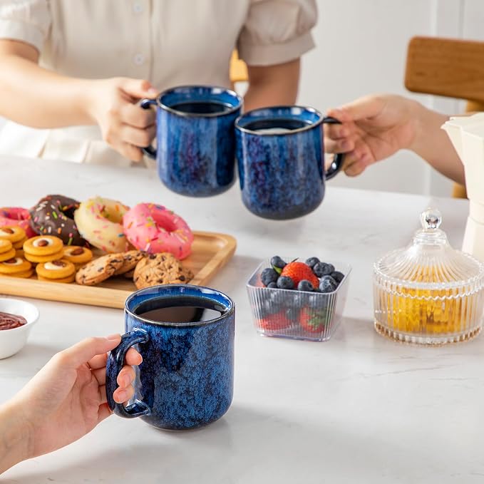 vancasso STARRY Coffee Mugs Set, 16 oz Ceramic Coffee Cups for Americano Hot Tea Iced Coffee Cold Brew Cocoa Milk Stoneware Mugs Set of 6, Dishwasher & Microwave Safe, Blue