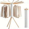 Clothes Drying Rack Wooden Tripod, Floor‑Mounted Garment Rack, Portable Foldable Space‑Saving Laundry Dryer with 16 Drying Poles, Ideal for Small Apartments, Balconies and Bedrooms