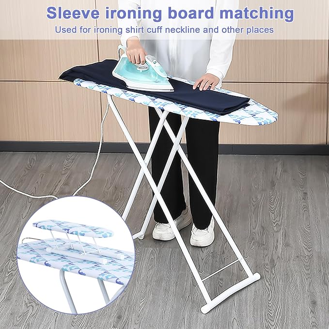 Folding Ironing Board, Extra-Wide Adjustable Height Iron Board with Folding Legs, Exquisite Pattern,Smooth Edge,Good Load-Bearing, Non-Slip Iron Board for Home Bathroom (42.13" Blue)