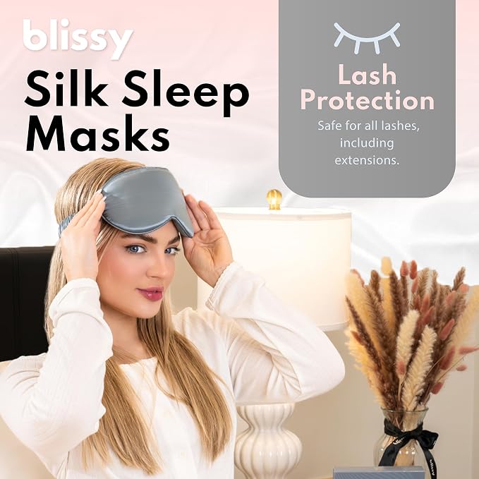 Blissy Silk Sleep Mask - 100% Mulberry 22-Momme - Grey - Profile