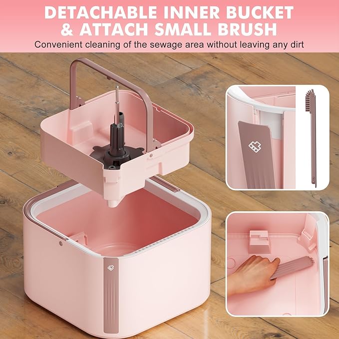 Square Spin Mop and Bucket Set with Self Separation Dirty and Clean Water System,Self Wringing 360° Rotating Mops Head for Home Floors Cleaning