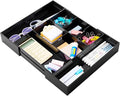 Briwooody 1 Pcs Acrylic Vanity Organizer 9'' up to 18'' x 12'' x 2.1'' Expandable Makeup Organizer Trays with 8 Adjustable Compartments Black Desk Accessories for Beauty, Kitchen, Office, Bathroom