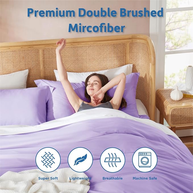 Nestl Twin Duvet Cover Set - Soft Double Brushed Lavender Duvet Cover Twin XL, 2 Piece, with Button Closure, 1 Duvet Cover 68x90 inches and 1 Pillow Sham