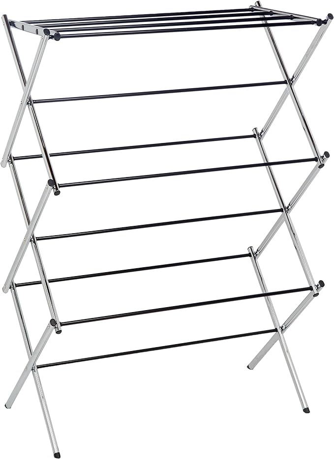 Amazon Basics Foldable Portable Metal Clothes Drying Rack for Indoor Air Drying, Energy Saving, 14.5 x 29.5 x 41.8 inches, Chrome Silver