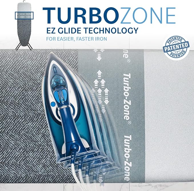 Bartnelli Pulse Ironing Board with New Patent Technology | Made in Europe with Patent Fast-Glide Turbo & Park Zone, with Smart Hanger, 4 Layer Cover Pad | 4 Premium Steel Legs (Size 43x13)