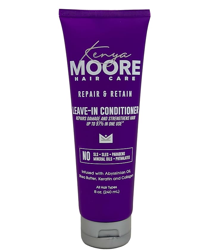 Kenya Moore Hair Care Repair + Retain Leave-In Conditioner for Damaged, Dry Hair, Abyssinian Oil + Keratin, 8.0 Fl Oz