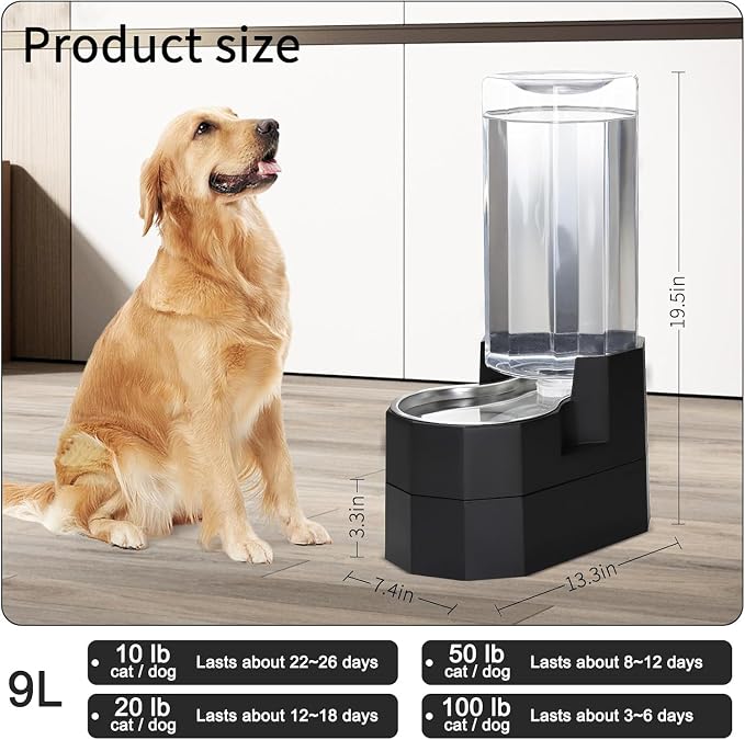 Sfozstra 9L Elevated Dog Water Dispenser: Senior Dog Friendly | 304 Stainless Steel Bowl/Spill Resistant Base/Dishwasher Safe/No Filter Replacement /for Multi-Pet Homes