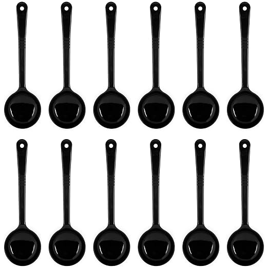 Carlisle FoodService Products 399003 Solid Long Handle Portion Control Spoon, 6 oz, Black (Pack of 12)