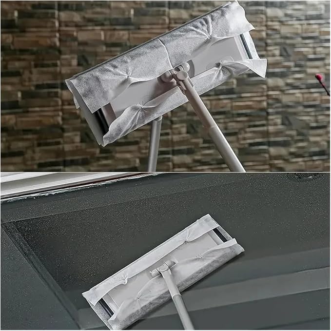 1Set Home Electrostatic Dust Collector Mop Foldable Long Handle with Disposable Vacuum Paper Floor Household Cleaning Tool(1Pack Paper and Mop)
