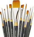 KINGART Premium Original Gold Series Handcrafted Golden Taklon Multimedia Artist Brushes, Set of 12, Black Glosss Handle, for Oil, Acrylic, Watercolor & Gouache Paints