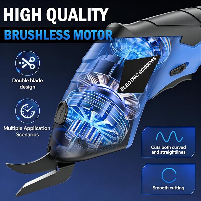 2026 Upgrade Cordless Electric Scissors Cardboard Cutter with 2 Type Blades Rechargeable Powerful Shears Cutting Tool for Fabric Electric Chop Saw Leather Felt with Charger Blue