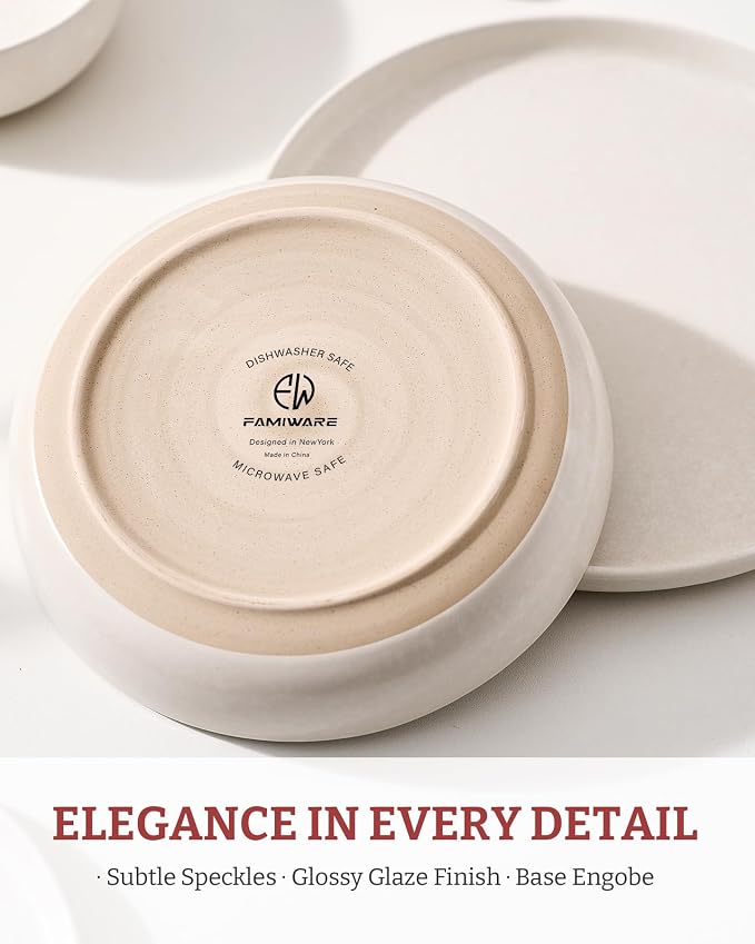 famiware Milkyway Pasta Bowls Set of 4, 8.5" Large Salad Bowls, Double Reactive Glaze, Sturdy & Stackable, Ideal for Housewarming, Festivals, Matte White