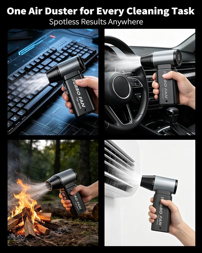 Compressed Air Duster, 130000RPM Super Power Electric Air Duster for PC Keyboard, 5-Speed Turbo Fan, Rechargeable Dust Air Blower for Electronics, Keyboard, Home & Outdoor Cleaning, Black