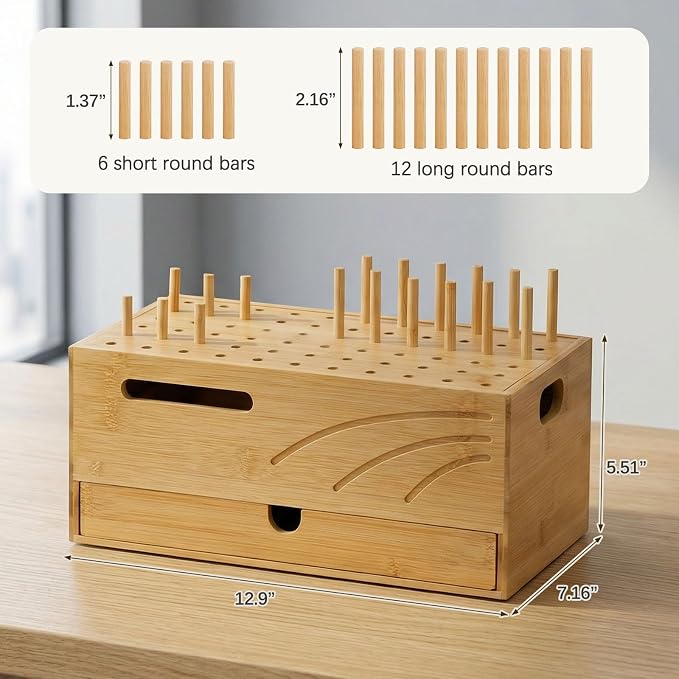 Homde Bamboo Charging Station Organizer: 2 Layer Charger Holder with Drawer for Office Home - Electronic Docking Stand for Multiple Devices, Tablets, Phones