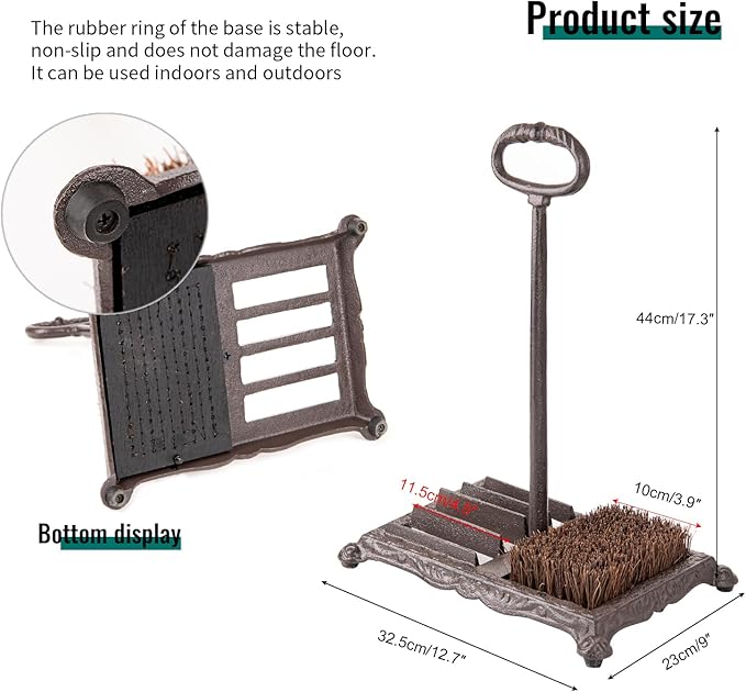 Sungmor Heavy Duty Cast Iron Shoe Scraper Brush, Vintage Rustic Brown Boot Scraper Brush with Handle, Farmhouse Garden Outdoor Boots Mud Cleaner, Shoe Brush Scrubber for Front Door Entrance
