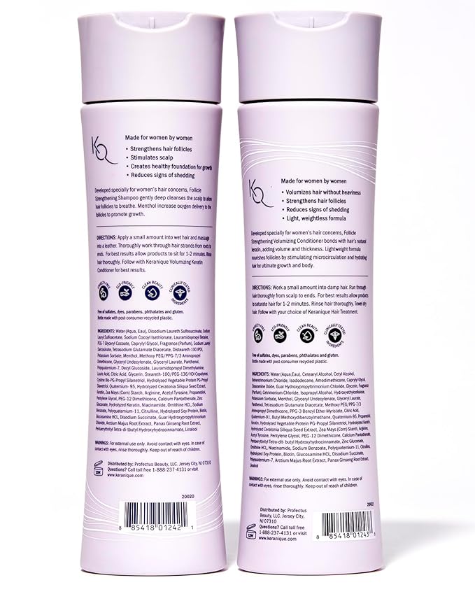 Keranique Volumizing Shampoo & Conditioner Set for Hair Repair, Growth & Thinning Hair Support – Keratin, Biotin, Menthol & Niacinamide, Lightweight Strengthening Formula - Keratin Amino Complex™