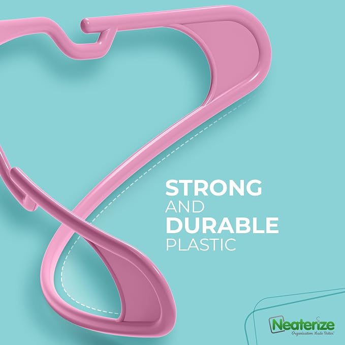 NEATERIZE Clothes Hangers Plastic 100 Pack for Adults - Plastic Hangers, The Perfect Coat Hanger and Space Saving Clothes Hangers for Closet - Pink Hangers