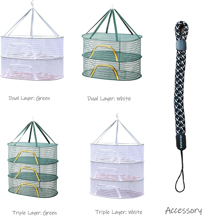 Foldable Drying Net for Vegetables, Fish, and Dehydrated Goods, Multi-Tiered Food Drying Net, Versatile Drying Rack, Windproof Design, Zipper Closure for Insect Protection 4Layer Green